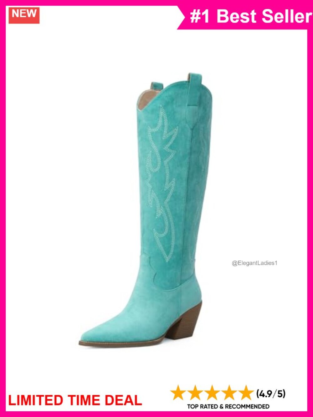 iiimmu Cowgirl Boots Women Knee High Pointed Toe Block Heel Faux Suede